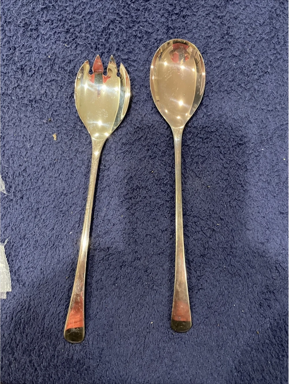 EPNS England Silverware Salad Fork And Spoon Fiddle Rat Tail~ Back Side